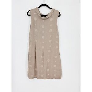 Linen Dot Shift Dress Taupe M Sleeveless Pockets Capsule Italy Summer East Coast
